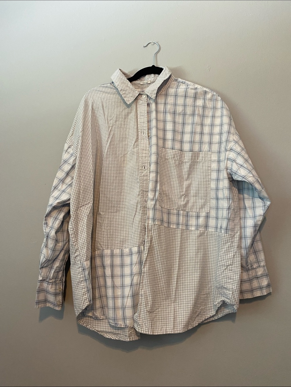 Abercrombie & Fitch Men's Patchwork Plaid Shirt - Light Blue & White